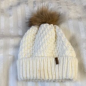 Eddie Bauer Cabin Knit Pom-Pom Beanie - Cream- One Size